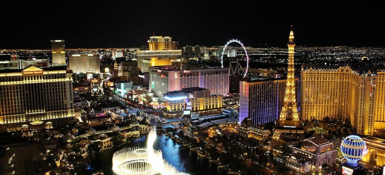A view of Las Vegas at night.