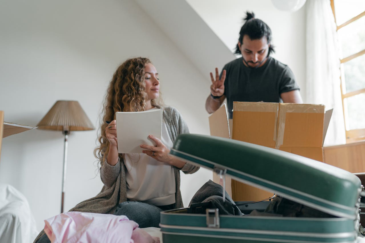 couple packing boxes