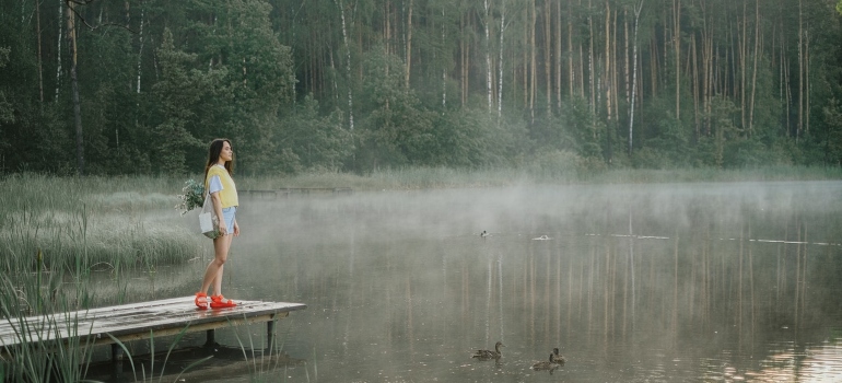 woman at a lake