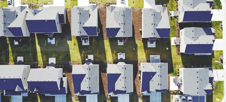 An aerial view of a neighborhood.