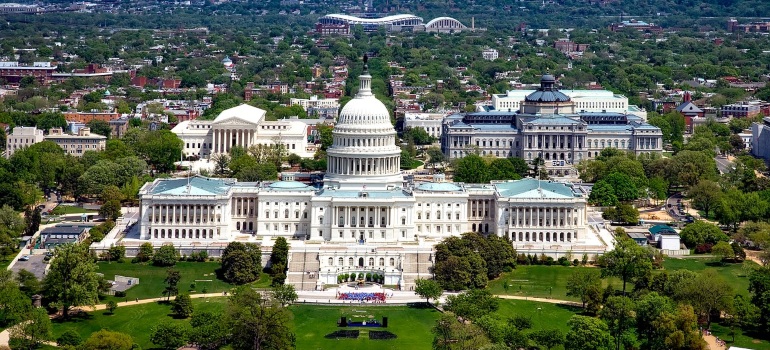 An aerial view of the White House.