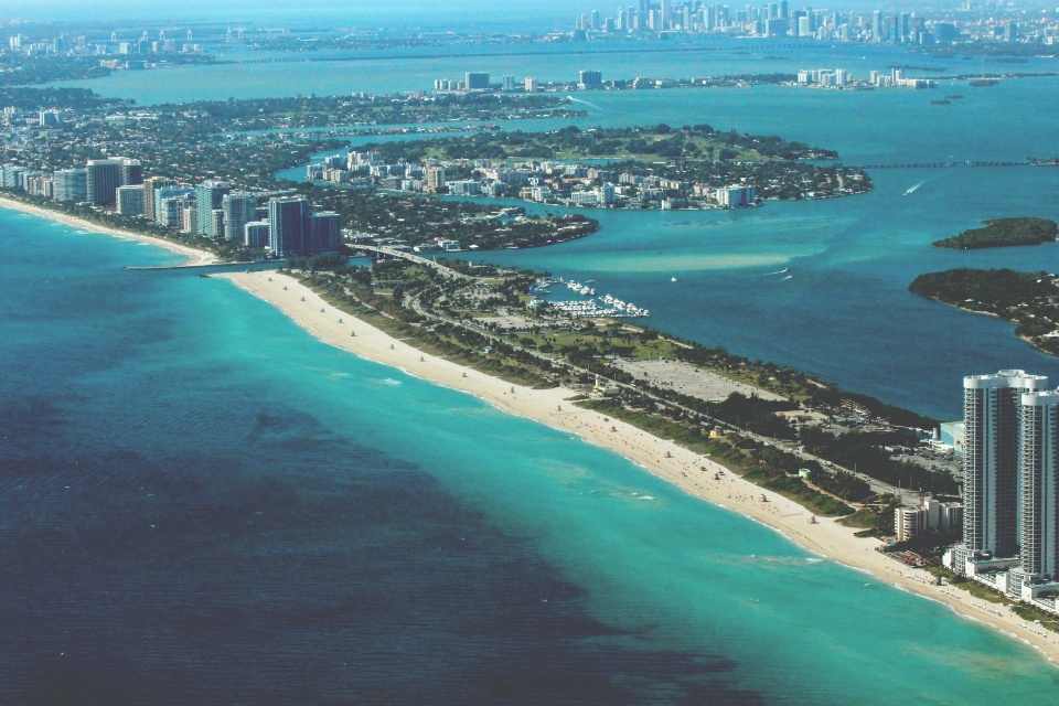 The Floridian coast in Miami area photographed from air