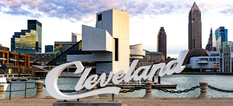 Cleveland sign and city in the background