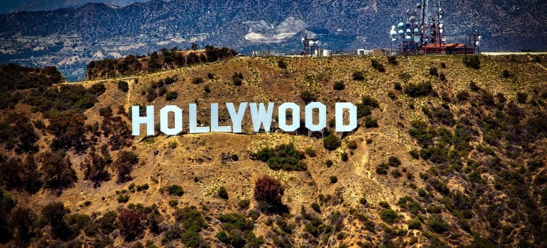 A close-up of the Hollywood sign.
