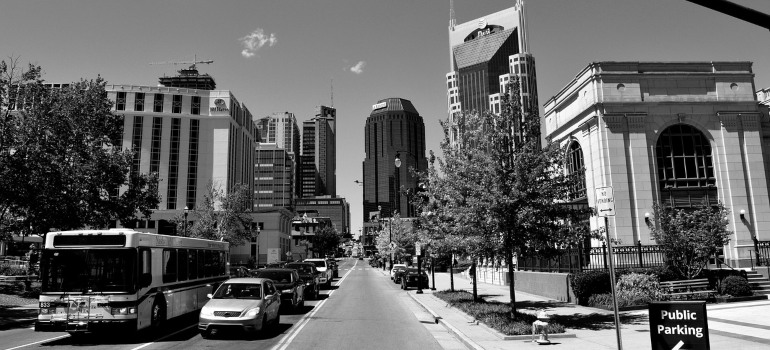 A black and white photo of Nashville.