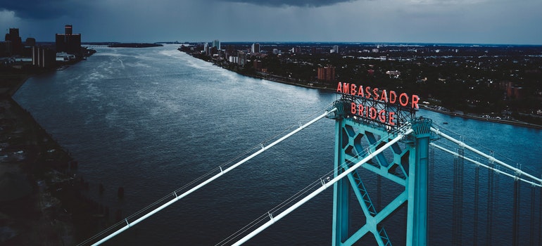 The top of Ambassador Bridge in Detroit.