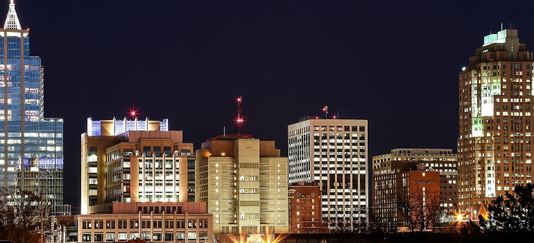 The Raleigh Skyline at night.