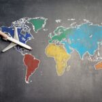 plane on a world map