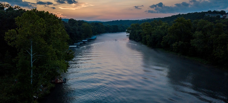 A river in Missouri in the middle of the forest.