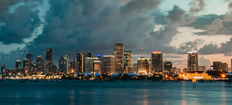 The Miami Skyline during the evening.