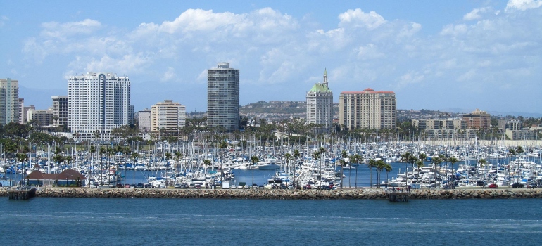 The harbor in Long Beach on a sunny day.