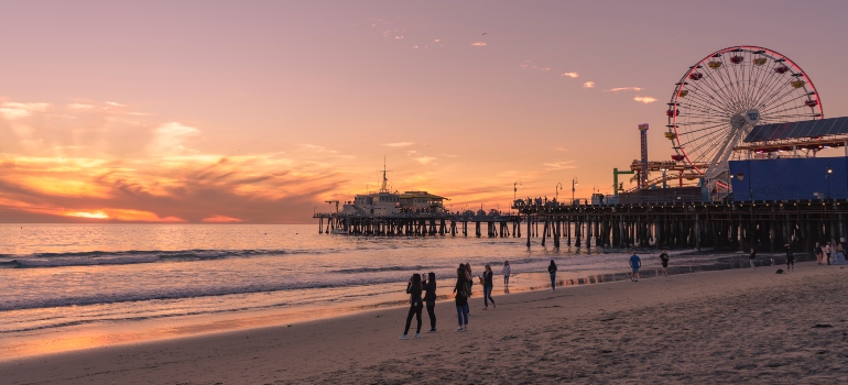 A pier in California after sunset.