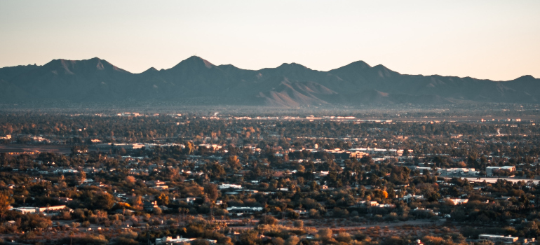 An air photo of Phoenix in the evening.