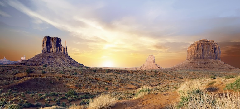 A photo of Arizona desert during the sunrise.