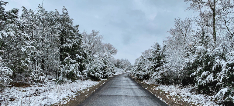 A road in Tennessee covered in snow.