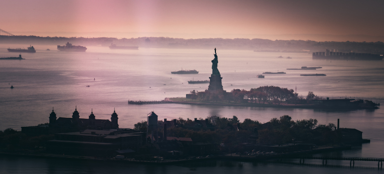 The Statue of Liberty photographed from New Jersey.