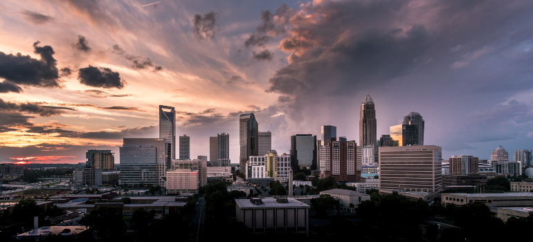 The Charlotte Skyline underneath the clouds.