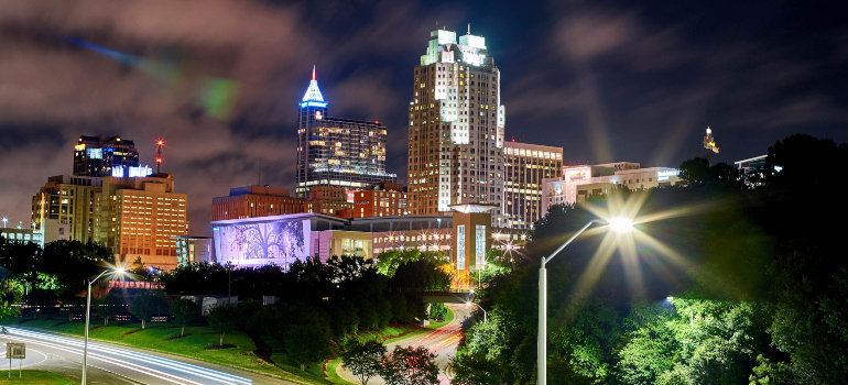 Buildings in Raleigh during nighttime.
