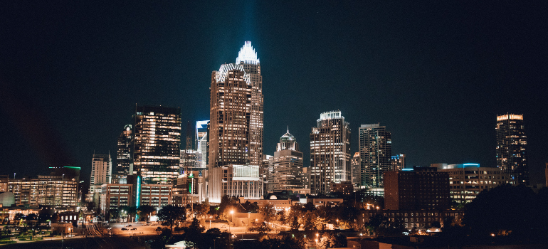 Buildings in Charlotte during night.