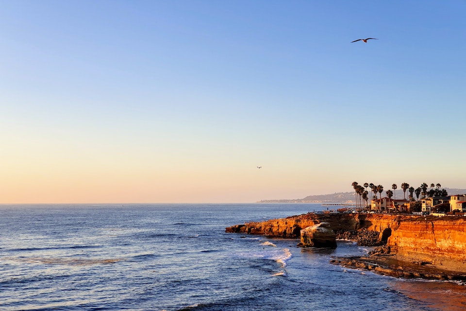 A coastal area in San Diego during the golden hour.