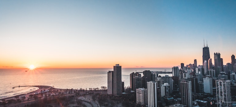 The Skyline of Chicago with the view of the Lake Michigan.