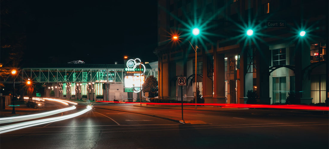 Street in Evansville during the night.