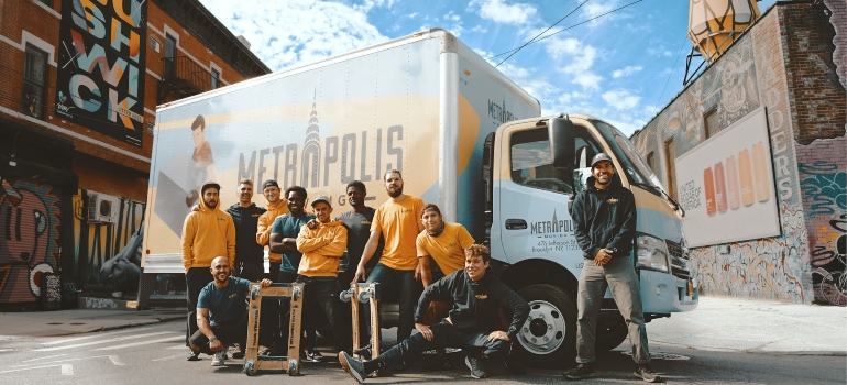 A group of movers, helping someone who is moving from California to Montana