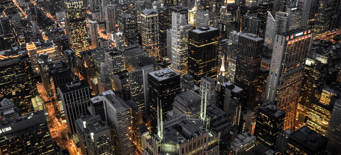 Chicago Skyline photographed from above during the night.