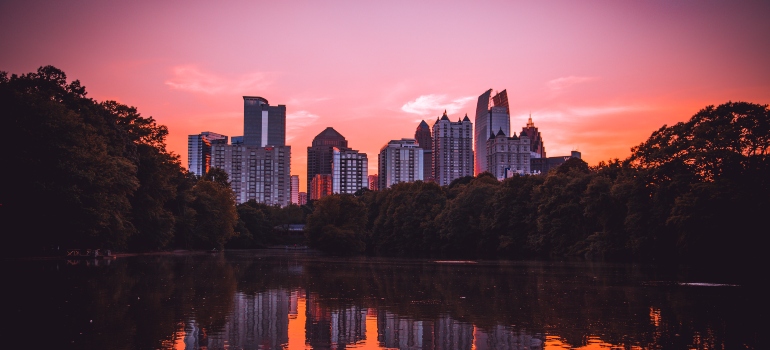 A few buildings in Atlanta photographed from the park after sunset.