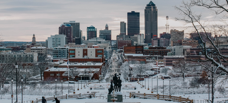 Des Moines Skyline during the winter.