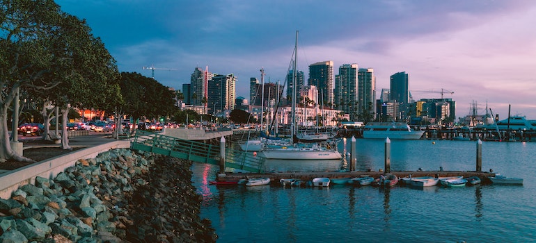 The Skyline of San Diego photographed from the nearby port.