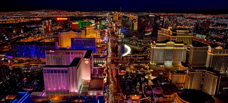 Aerial night photo of the Strip in Las Vegas