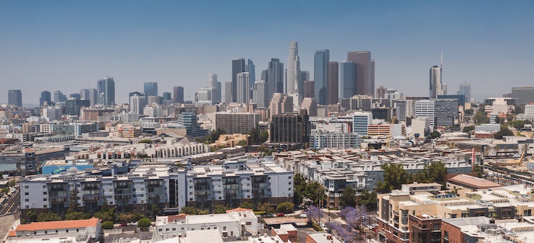 The Los Angeles Skyline during a sunny day.