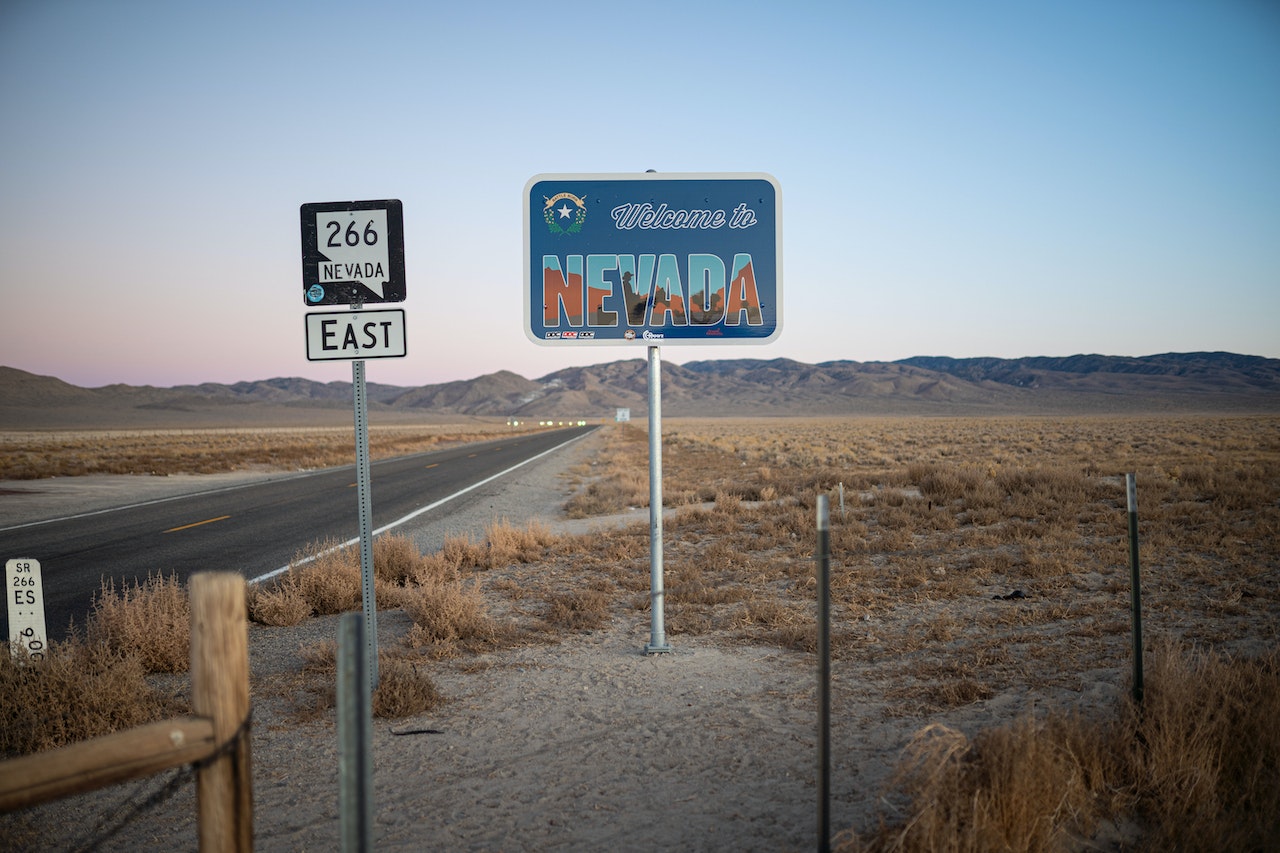 A road sign at the border of Nevada