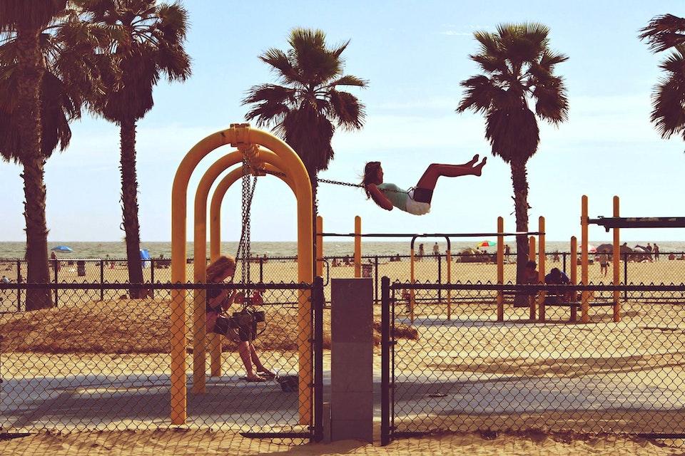 Two women on the playground in California