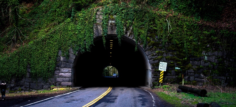 A tunnel on the road you can pass through when moving from Ohio to Oregon.