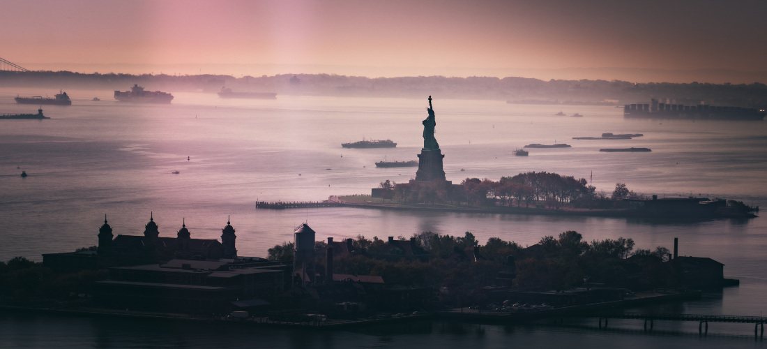 The Statue of Liberty photographed from New Jersey