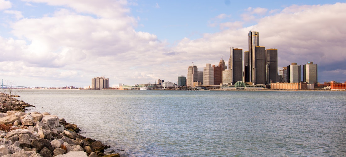 A waterfront view of the Detroit Skyline