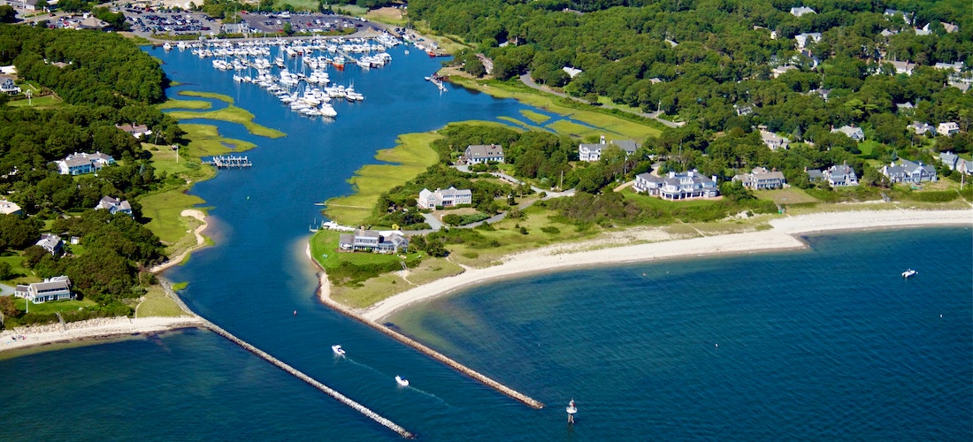 Aerial photo of a bay in Massachusetts