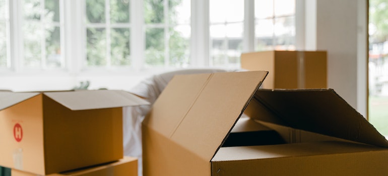 A pile of cardboard moving boxes