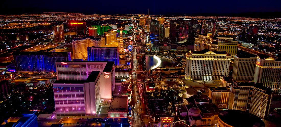 Aerial photo of the Las Vegas Skyline during the night.