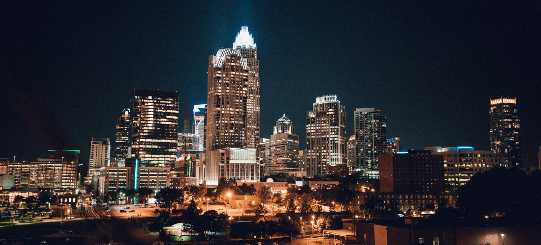 Buildings in Charlotte during night