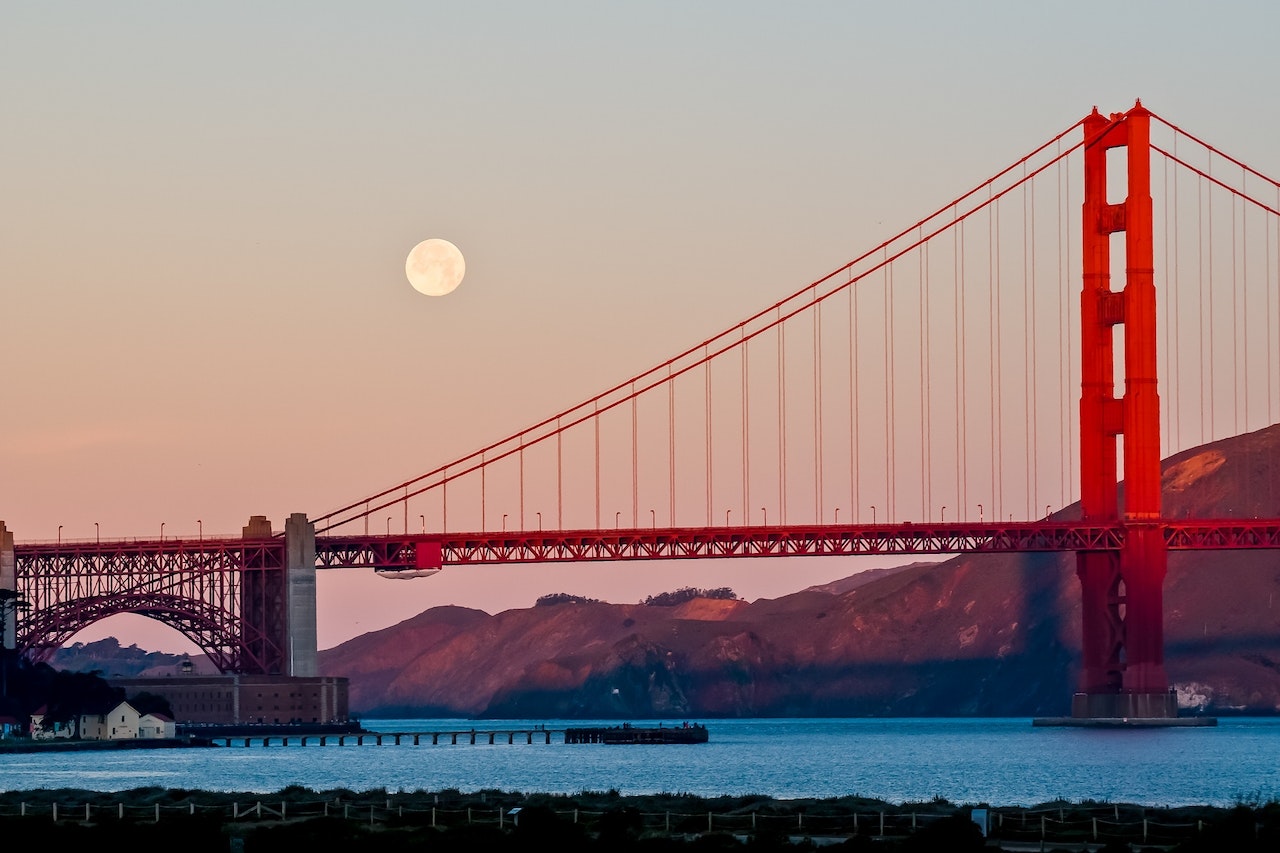 Vies of Golden Gate Bridge at sunset