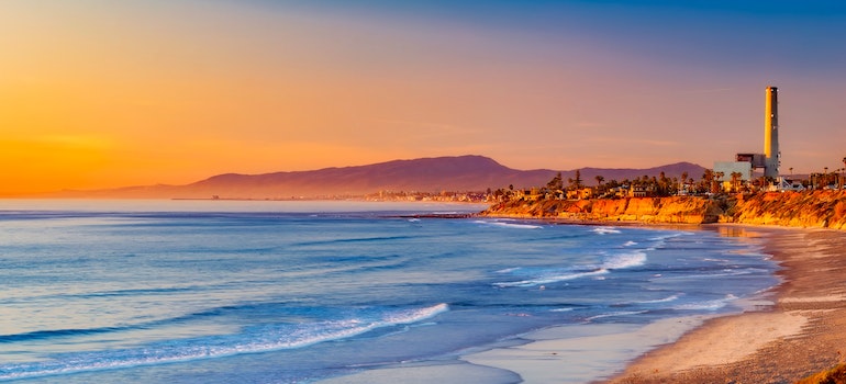 View of California beach at the sunset