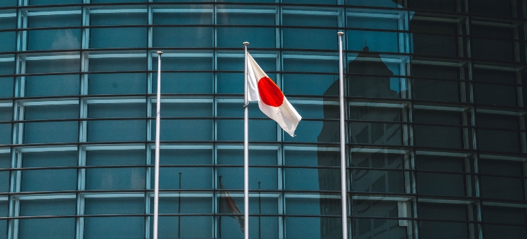 Japan flag waving through the air