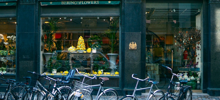 Bikes in front of a store