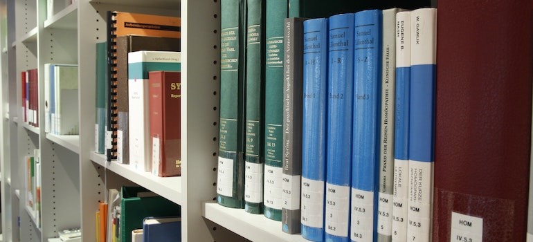 Books organized on bookshelves