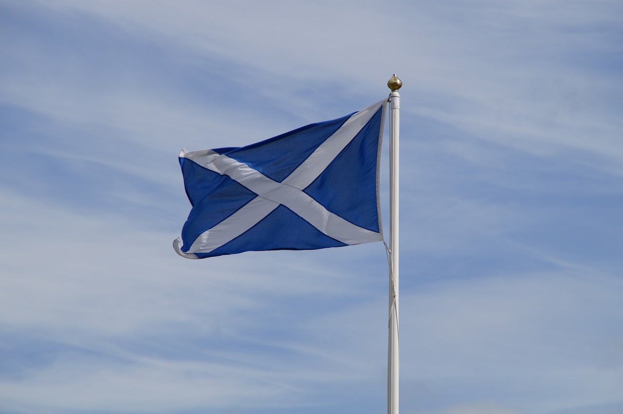 Scotland flag waving in the air