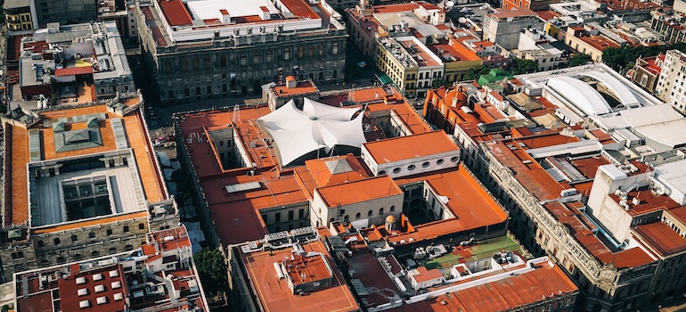 Buildings and roofs from a bird eye view