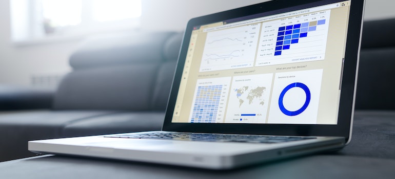 Close up photo at visualized data on a laptop